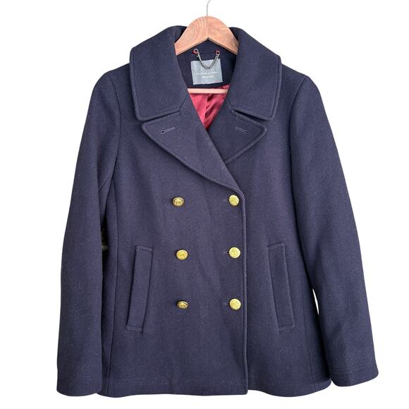 J Crew Majestic Stadium Cloth Peacoat 6 49360 Blue Double Breasted Coat Wool - Picture 1 of 5